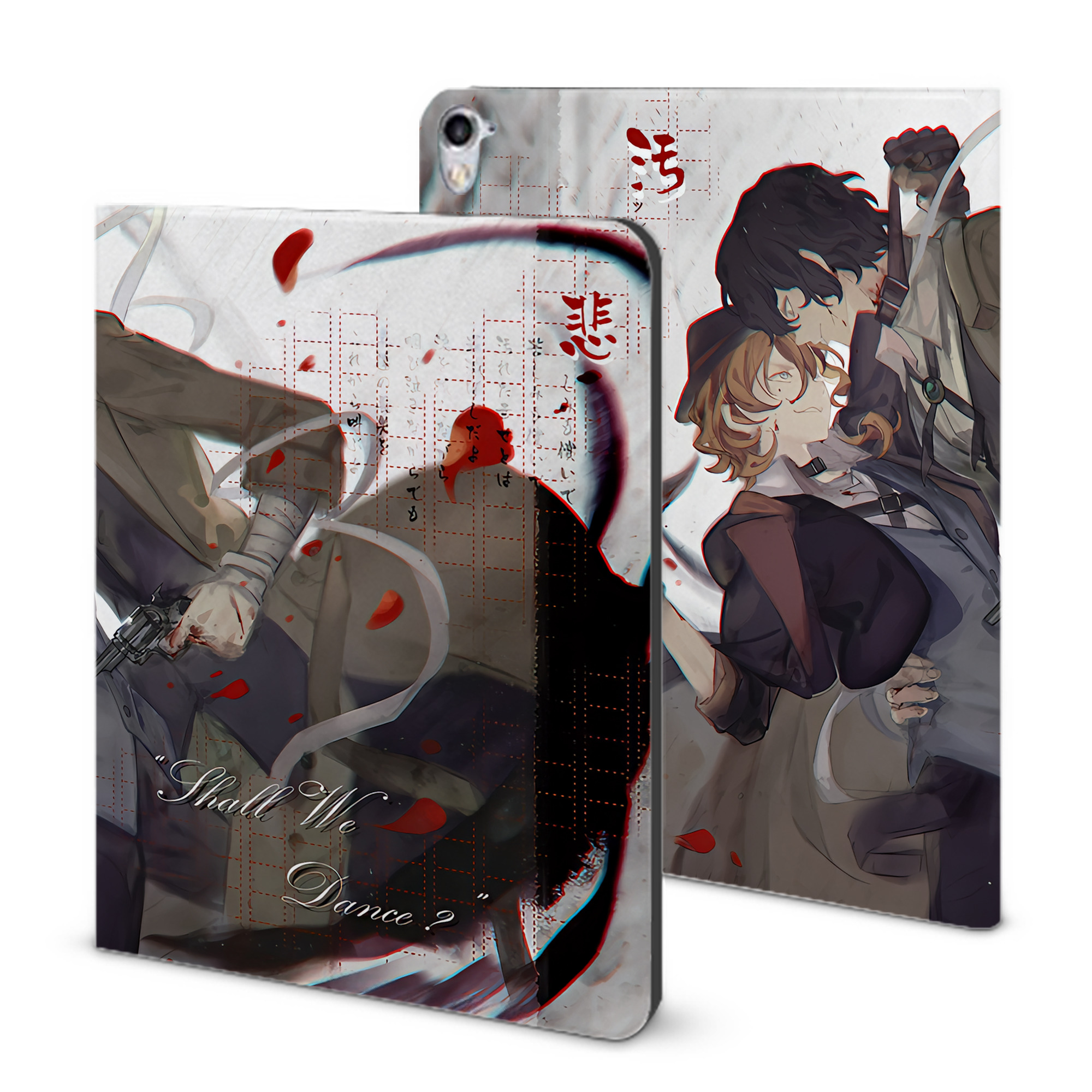 （画像用） 文豪ストレイドッグス Bungo Stray Dogs IPad ケース ブック型 PUレザー TPU 耐衝撃 軽量 薄型 ペン収納なし 全面保護 IPad 各モデル対応